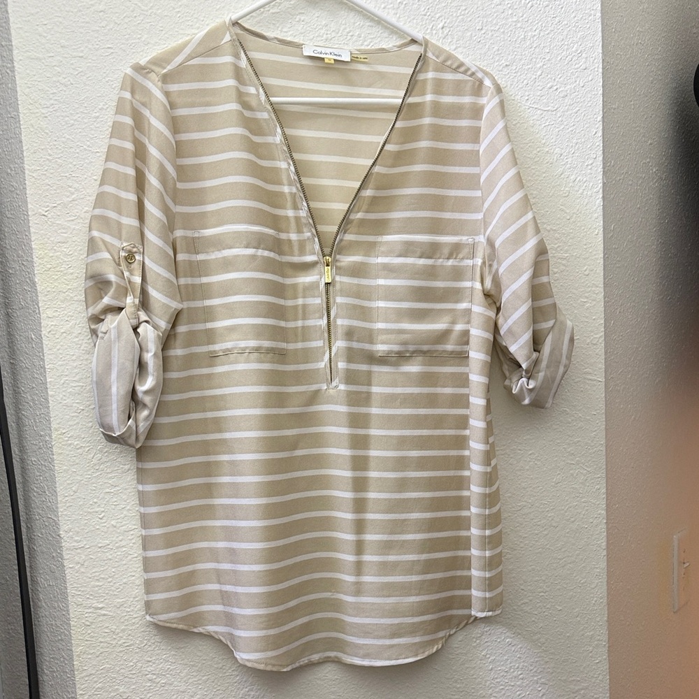 Calvin Klein Beige Striped Blouse